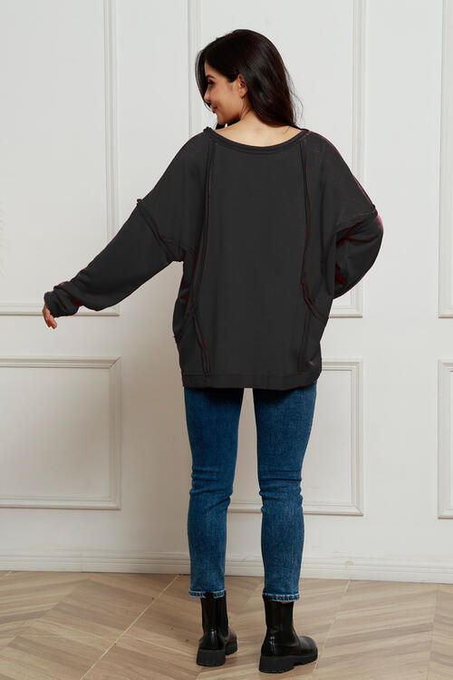 Round Neck Exposed Seam Sweatshirt |1mrk.com