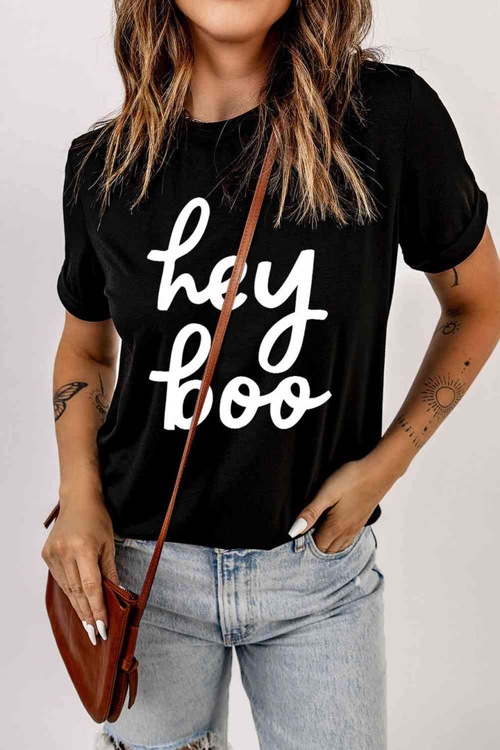 HEY BOO Graphic Round Neck T-Shirt | 1mrk.com