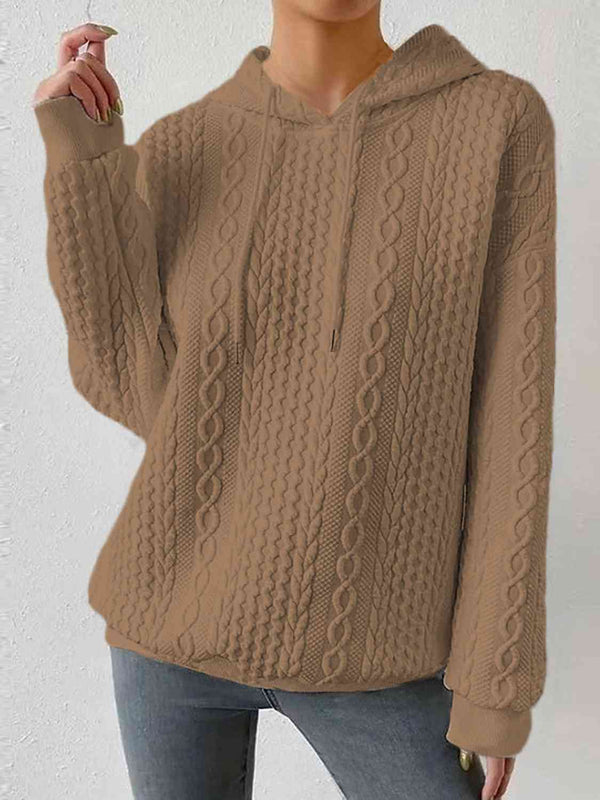 Full Size Textured Drawstring Long Sleeve Hoodie | 1mrk.com