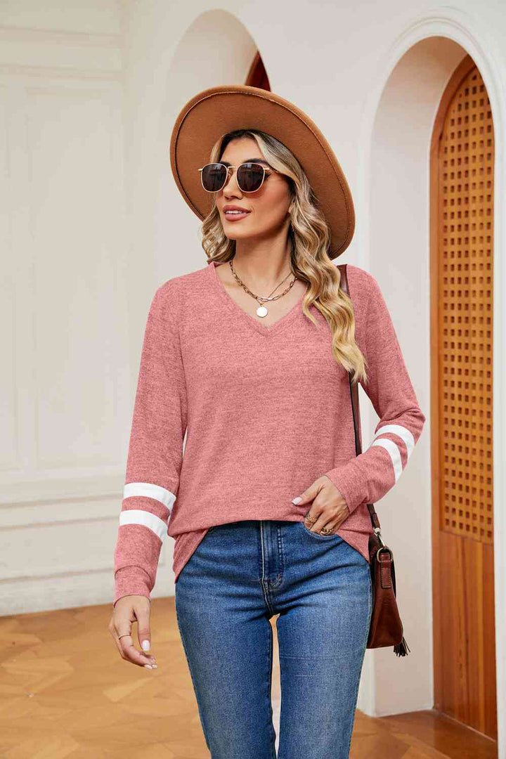 V-Neck Long Sleeve T-Shirt | 1mrk.com