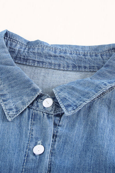 Pocketed Button Up Collared Neck Denim Top | 1mrk.com