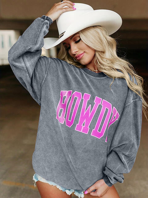 Full Size HOWDY Graphic Round Neck Sweatshirt |1mrk.com