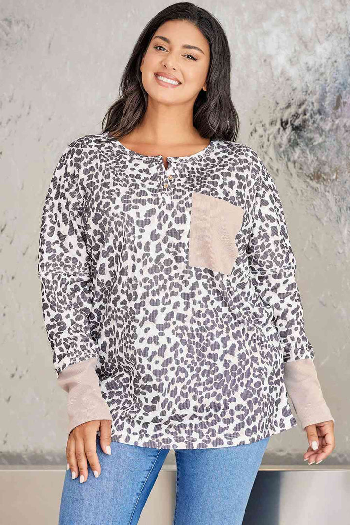 Plus Size Leopard Print Long Sleeve Sweatshirt |1mrk.com