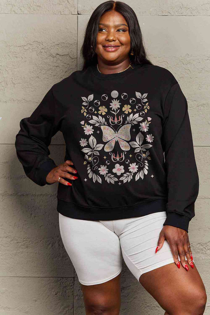 Simply Love Simply Love Full Size Flower and Butterfly Graphic Sweatshirt |1mrk.com