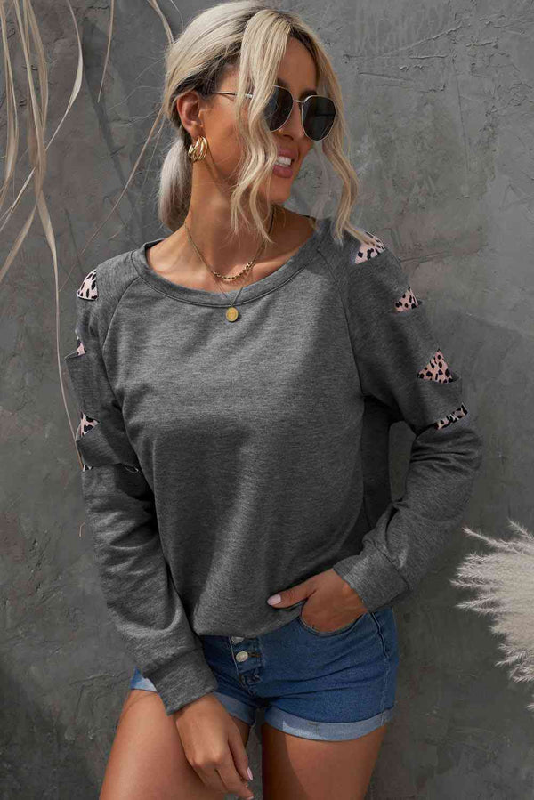 Leopard Patchwork Raglan Sleeve Sweatshirt |1mrk.com