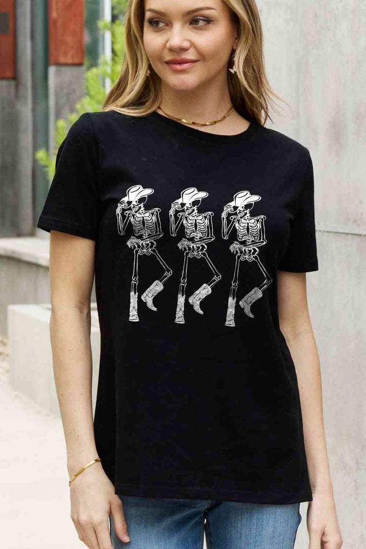 Simply Love Full Size Triple Skeletons Graphic Cotton Tee | 1mrk.com