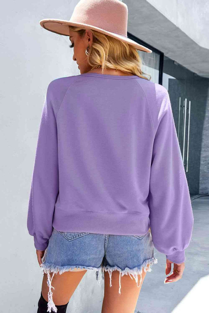 Balloon Sleeve Henley Sweatshirt |1mrk.com