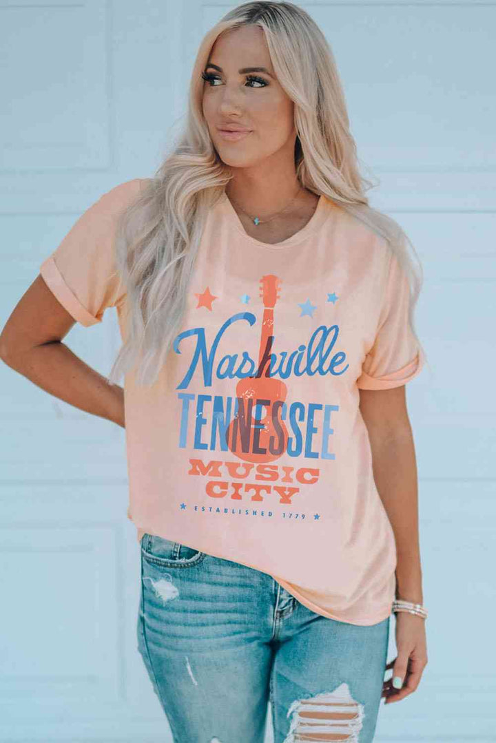 NASHVILLE TENNESSEE MUSIC CITY Cuffed Short Sleeve Tee | 1mrk.com