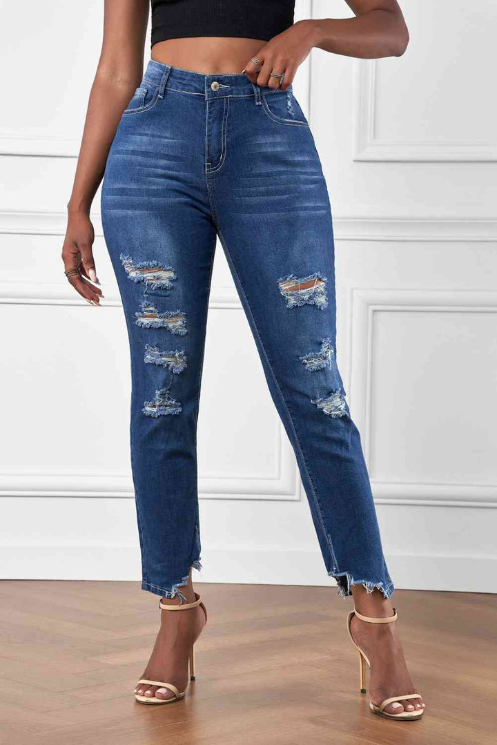Baeful High-Rise Distressed Hem Detail Jeans | 1mrk.com