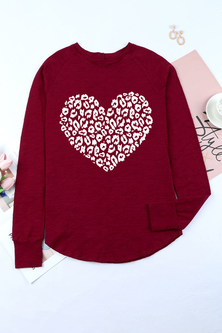 Heart Graphic Round Neck Long Sleeve T-Shirt | Trendsi