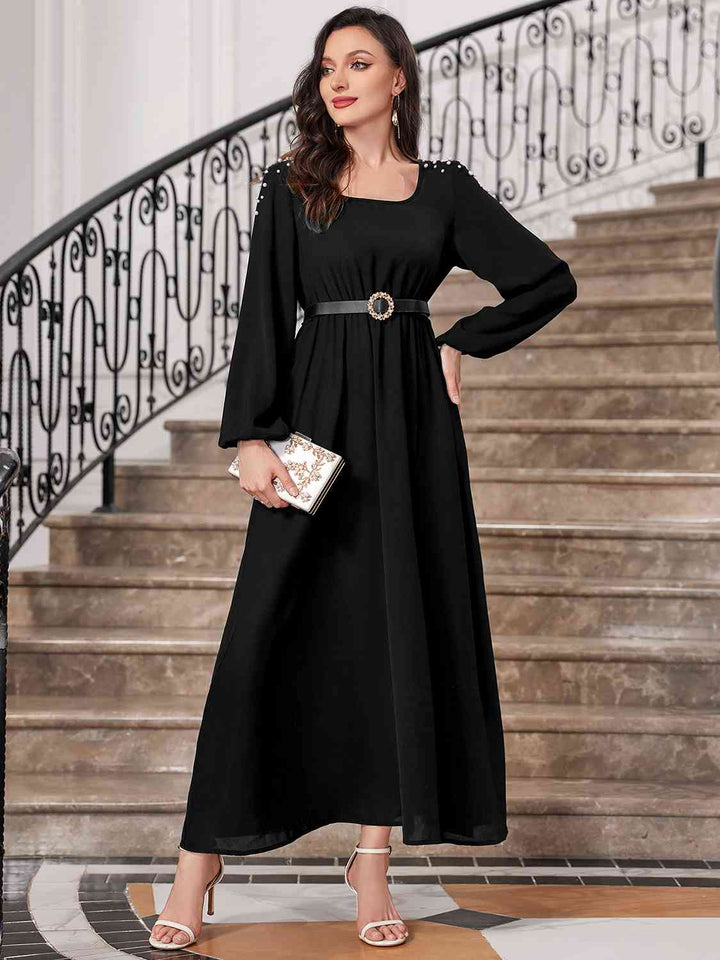 Square Neck Balloon Sleeve Dress |1mrk.com