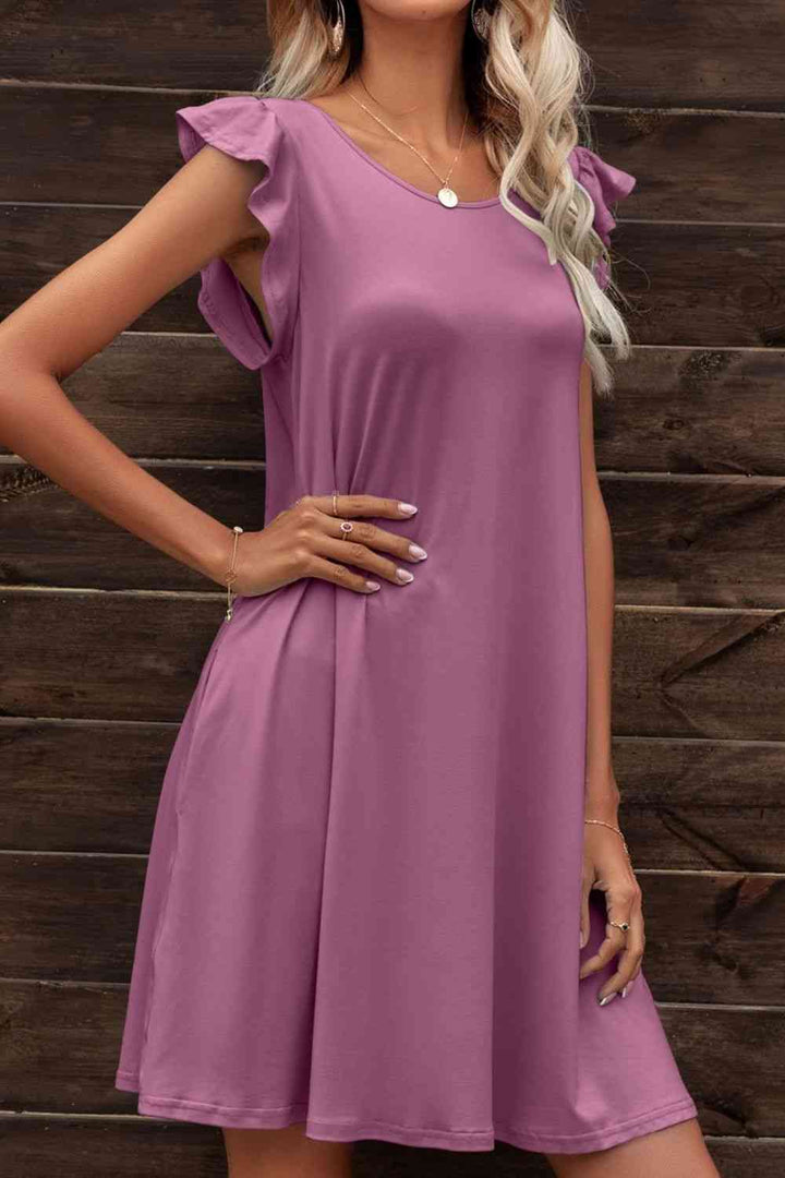 Butterfly Sleeve Round Neck Dress |1mrk.com