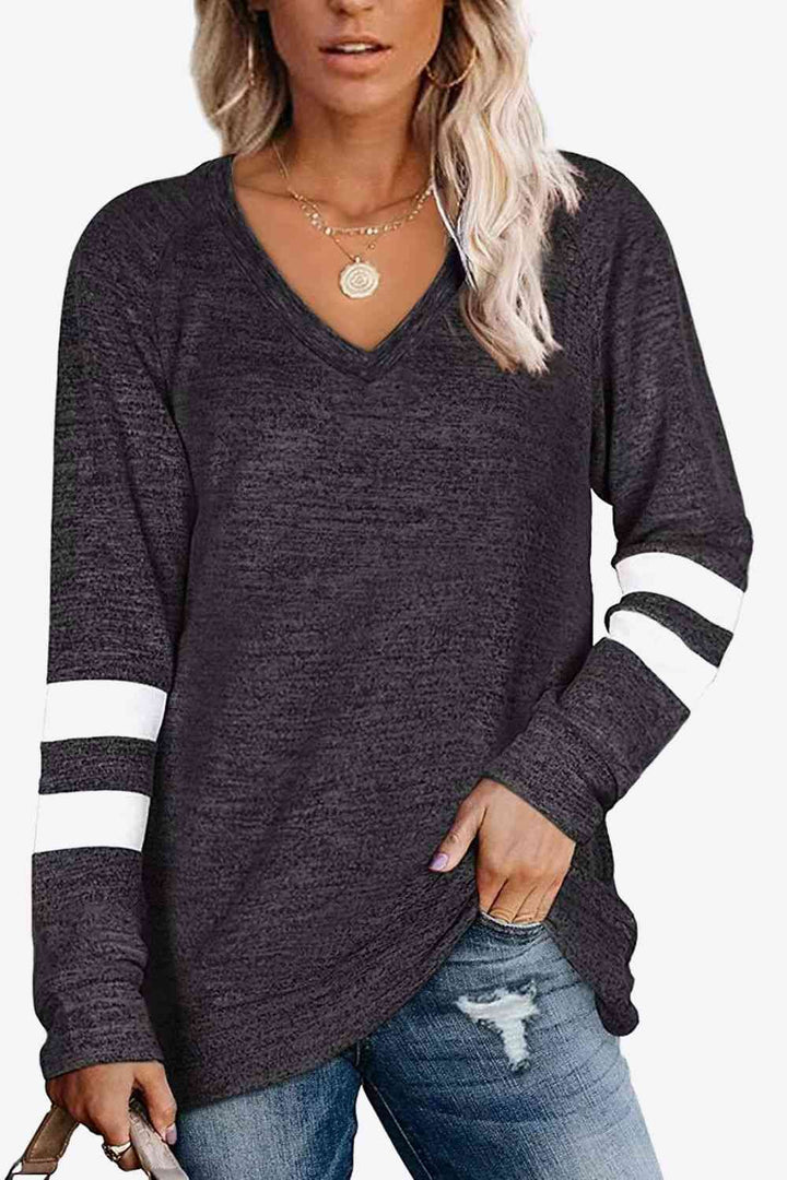 Striped Contrast Raglan Sleeve Top | 1mrk.com