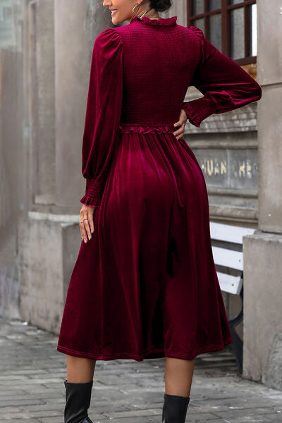 Smocked Lantern Sleeve Midi Dress |1mrk.com