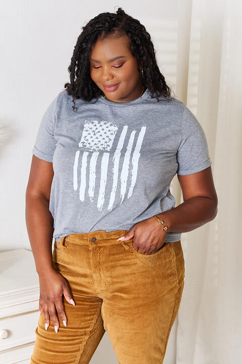 Simply Love US Flag Graphic Cuffed Sleeve T-Shirt | 1mrk.com