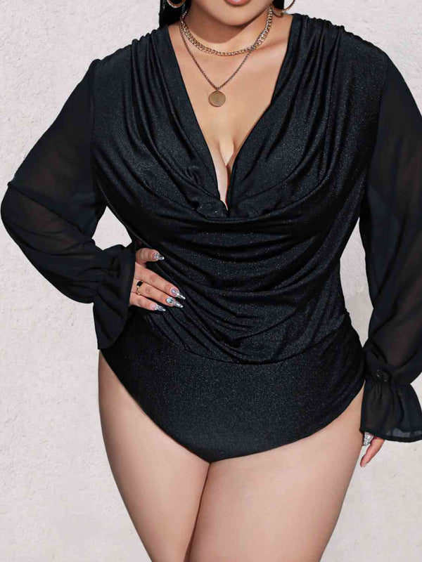 Plus Size Sexy Plunge Long Sleeve Bodysuit | 1mrk.com