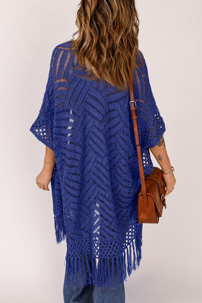 Openwork Open Front Cardigan with Fringes | Trendsi