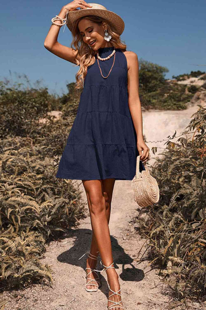 Tie Back Sleeveless Tiered Dress |1mrk.com