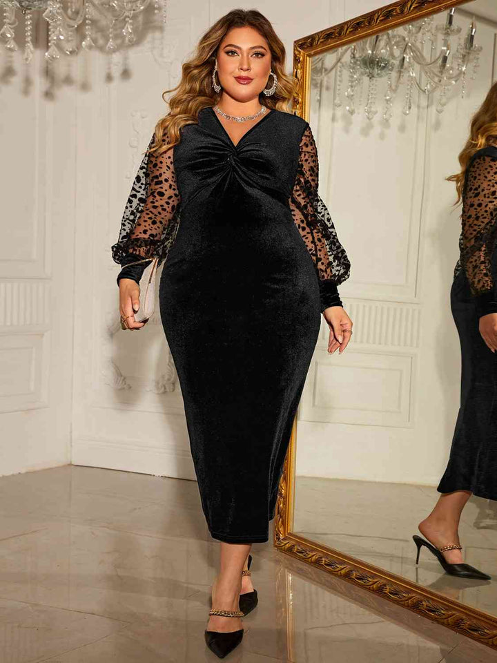 Plus Size Twist Front Lantern Sleeve Slit Dress | 1mrk.com