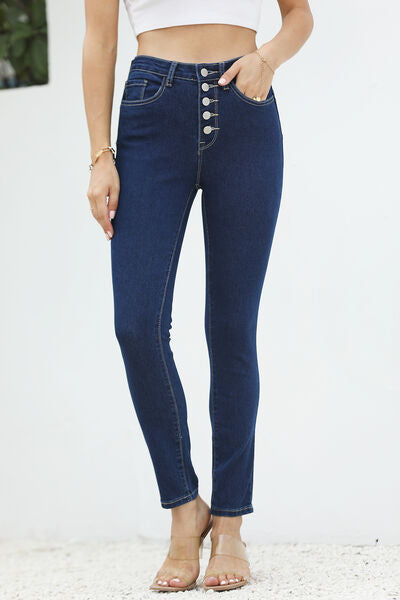 High Waist Button-Fly Slim Jeans |1mrk.com