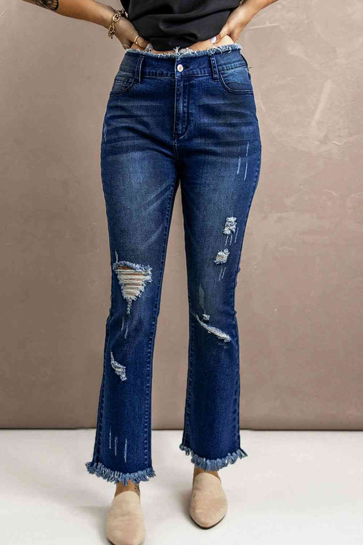 Baeful High Waist Distressed Raw Hem Jeans | 1mrk.com