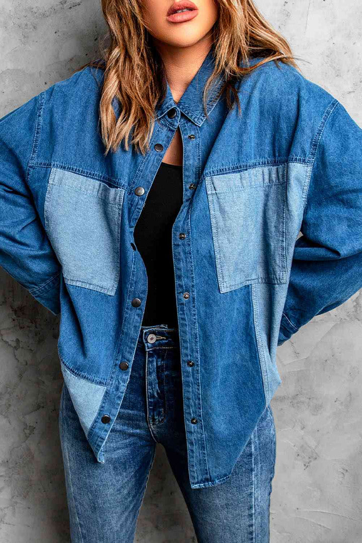 Color Block Snap Denim Jacket | 1mrk.com