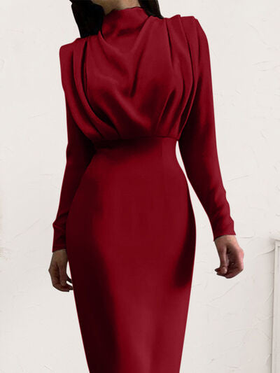 Ruched Turtleneck Long Sleeve Dress | Trendsi