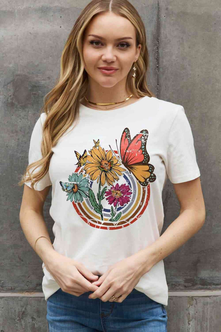 Simply Love Simply Love Full Size Flower & Butterfly Graphic Cotton Tee | 1mrk.com