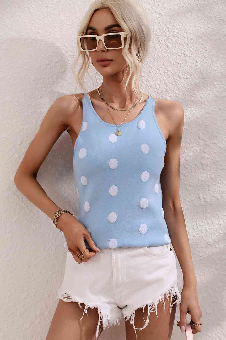 Polka Dot Round Neck Knit Tank | 1mrk.com