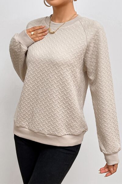 Texture Round Neck Long Sleeve Sweatshirt |1mrk.com