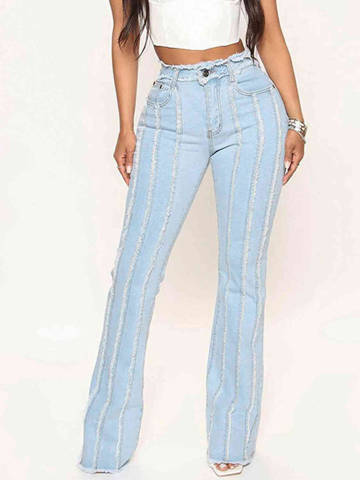 Striped Raw Hem Jeans | 1mrk.com
