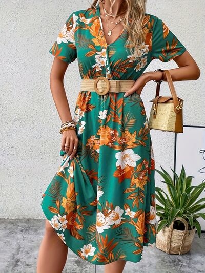 Floral Surplice Short Sleeve Dress | Trendsi