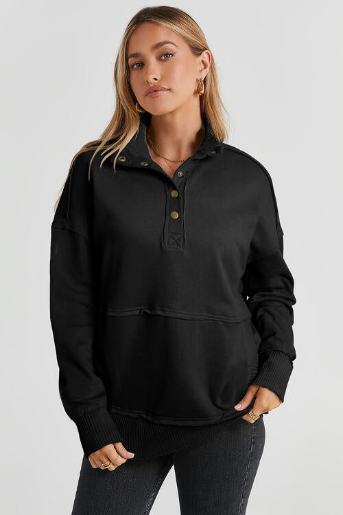 Half Snap Drop Shoulder Long Sleeve Sweatshirt |1mrk.com