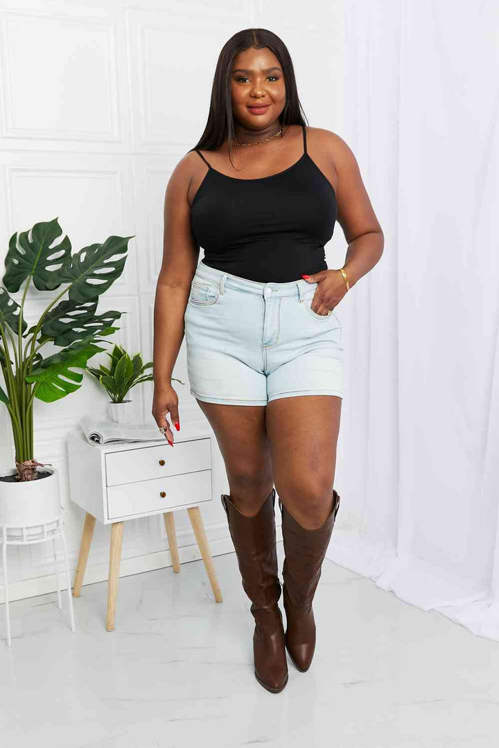 Judy Blue Full Size Contrast Stitching Denim Shorts with Pockets | 1mrk.com