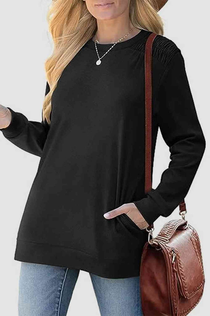 Ruched Round Neck Sweatshirt | 1mrk.com