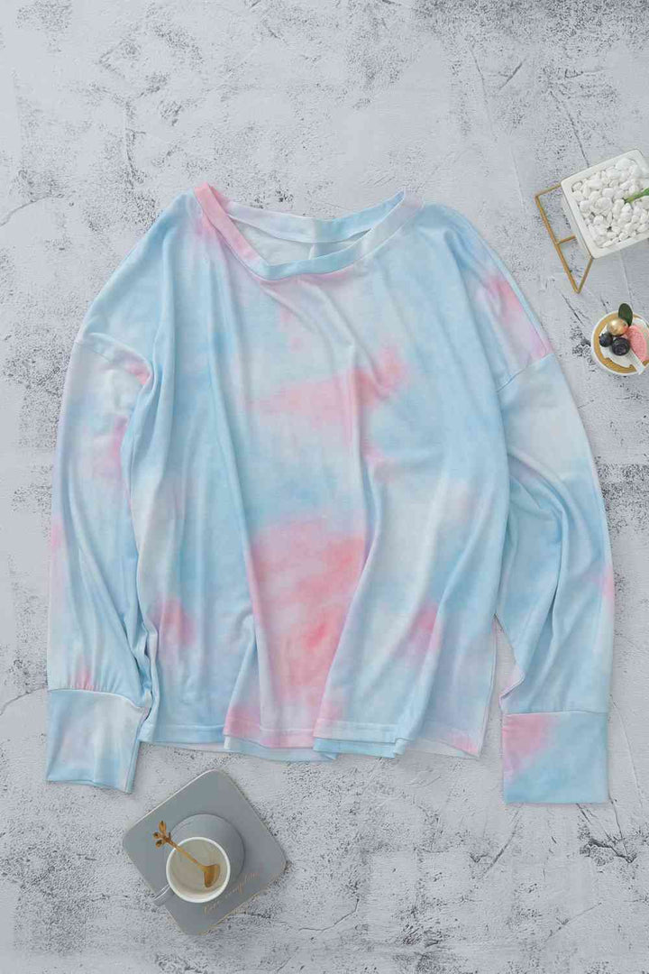 Tie-Dye Boat Neck Batwing Sleeve Tee |1mrk.com