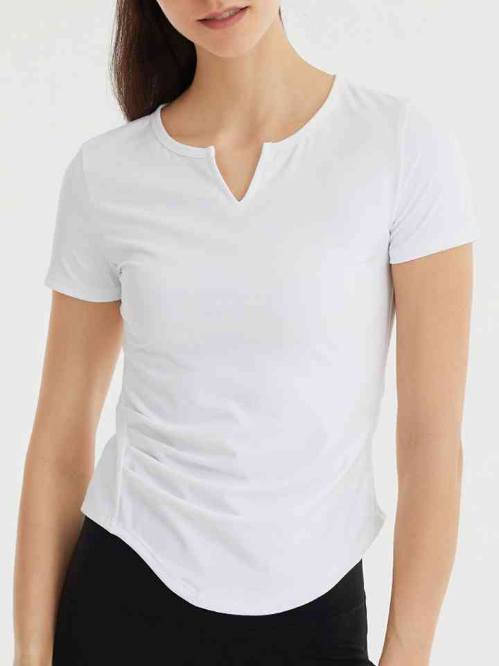 Notched Neck Short Sleeve Active Top | 1mrk.com