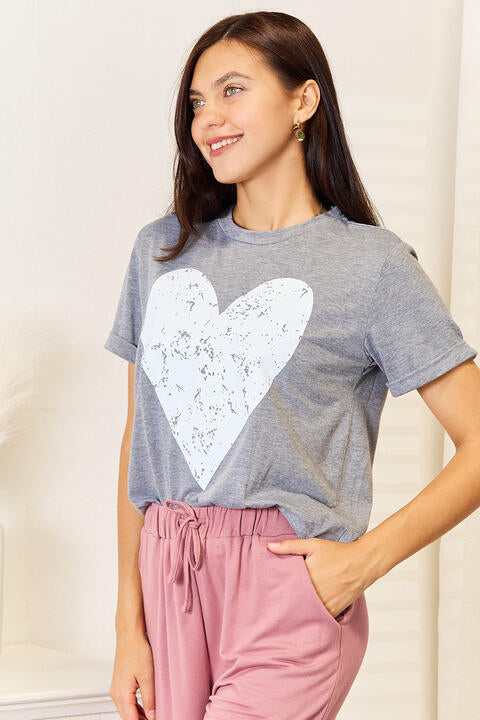 Simply Love Heart Graphic Cuffed Short Sleeve T-Shirt | 1mrk.com