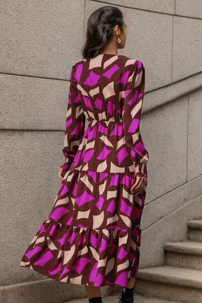 Printed Tied Pocketed Lantern Sleeve Dress | 1mrk.com