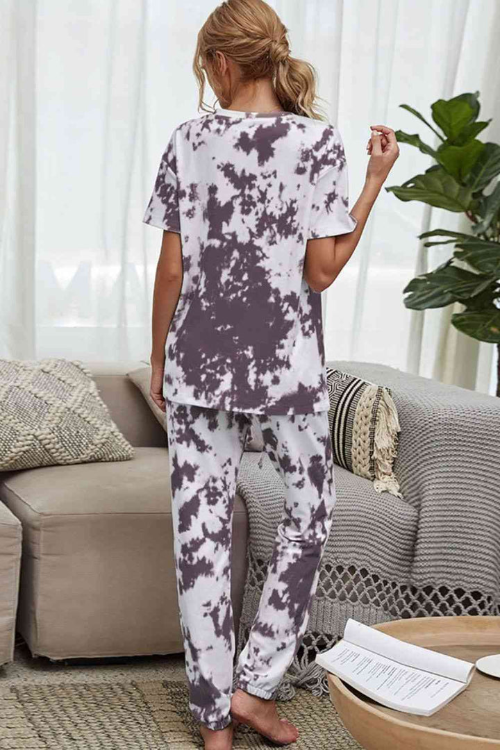 Tie-Dye Tee and Drawstring Waist Joggers Lounge Set | 1mrk.com