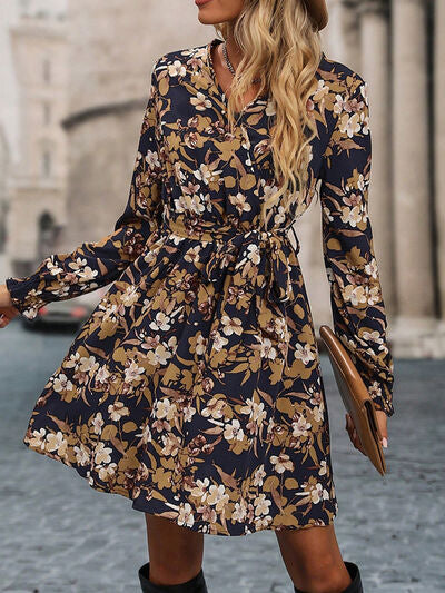 Printed Surplice Tie Waist Mini Dress |1mrk.com