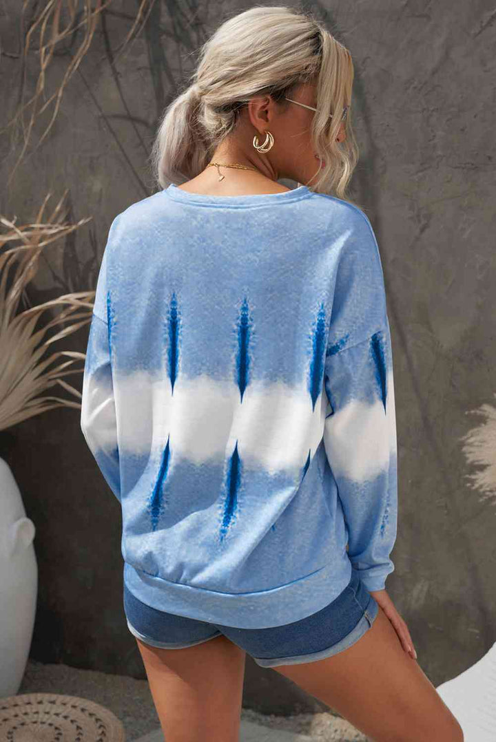 Tie-Dye Drop Shoulder Round Neck Sweatshirt |1mrk.com