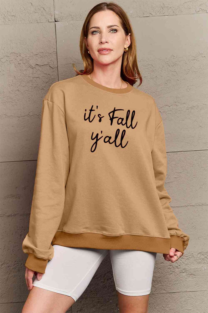 Simply Love Full Size IT'S FALL Y'ALL Graphic Sweatshirt |1mrk.com