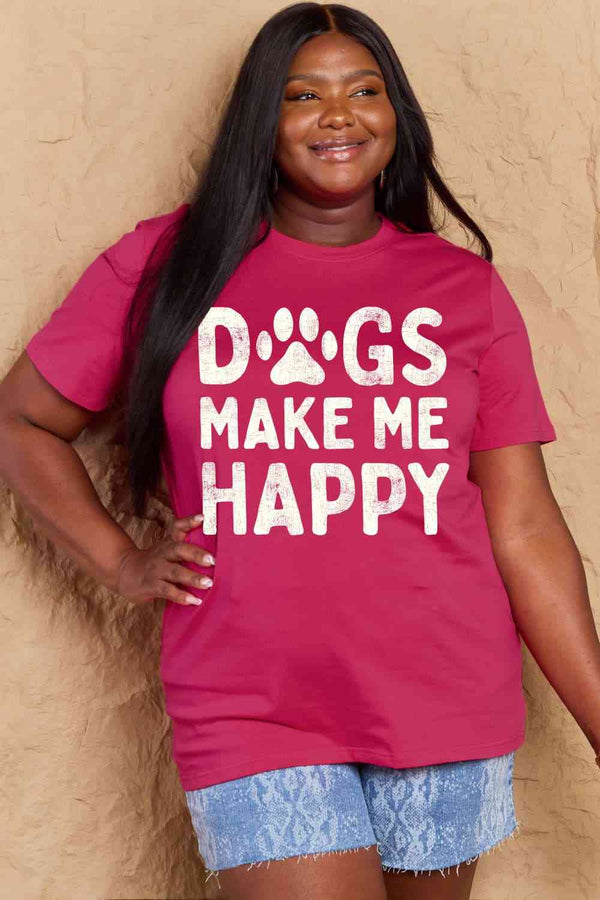 Simply Love Full Size DOGS MAKE ME HAPPY Graphic Cotton T-Shirt | 1mrk.com