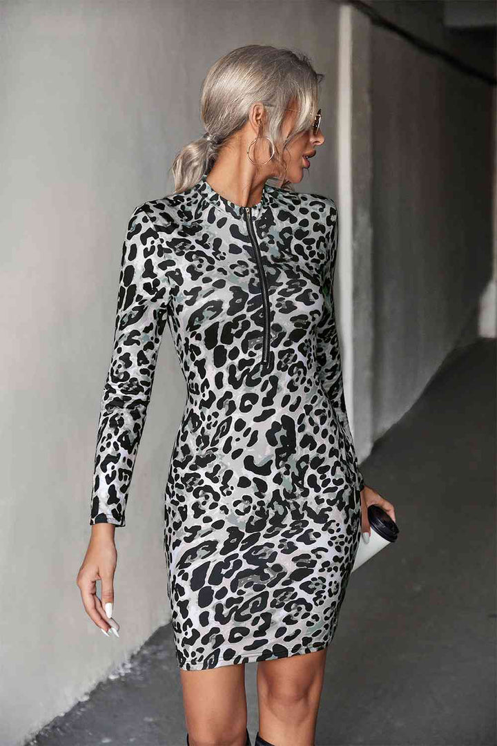 Leopard Half-Zip Mini Dress | 1mrk.com