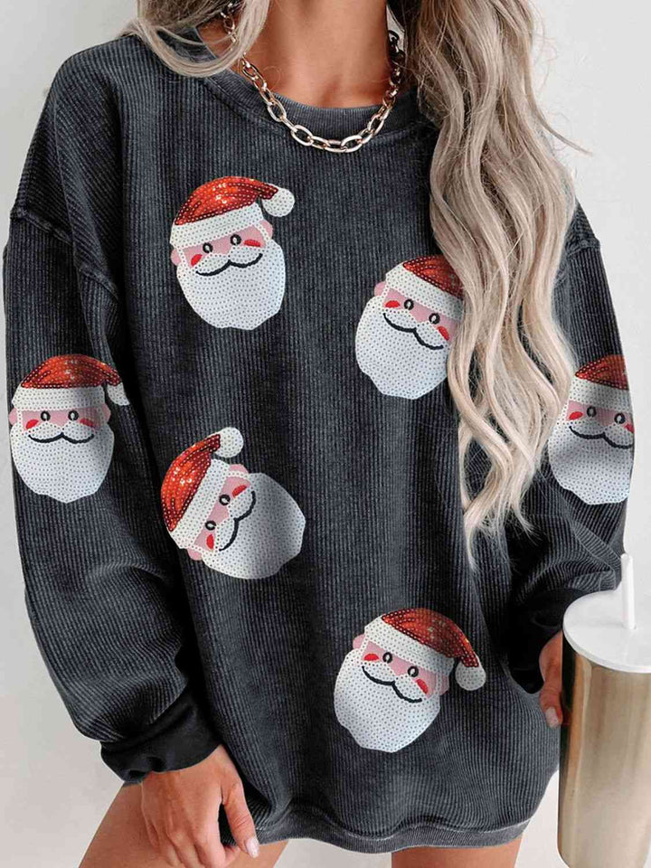 Sequin Santa Patch Ribbed Sweatshirt |1mrk.com