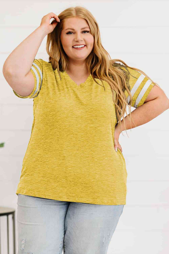 Plus Size Striped V-Neck Tee Shirt | 1mrk.com