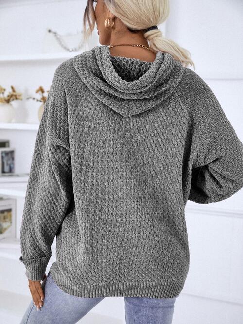 Texture Drawstring Long Sleeve Hooded Sweater | 1mrk.com