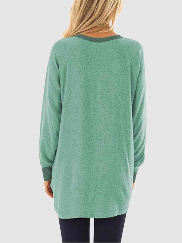 Graphic Round Neck Sweatshirt with Pockets |1mrk.com