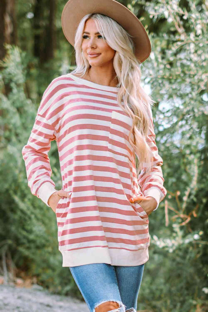 Striped Dropped Shoulder Longline Top | 1mrk.com